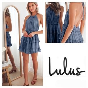 Lulu's Downright Darling Blue Ruffled Halter Mini Dress Size XL NEW NWT